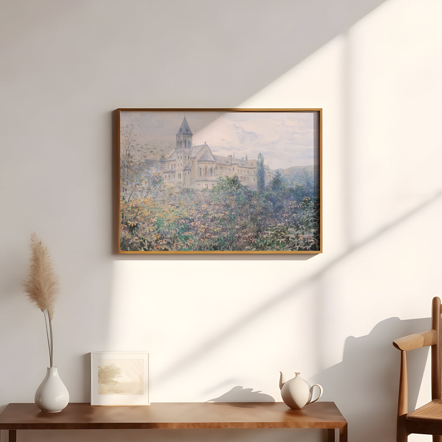 Václav Jansa - Castle view, 19th century, watercolour original vintage painting, antique Printable art  instant download,  SKU  385VJ