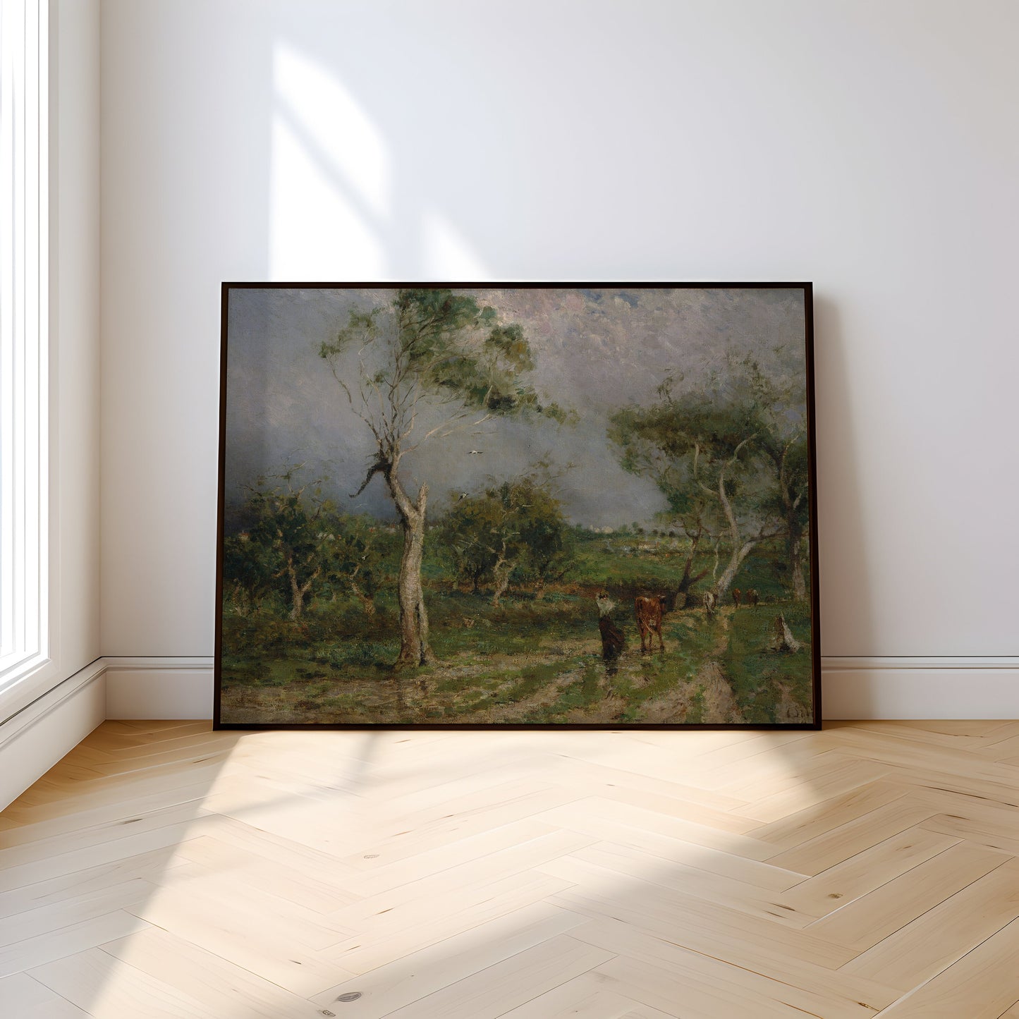 Rustic Landscape, Walter Withers - Storm, Original antique painting, vintage Printable art  instant download, SKU  387WW