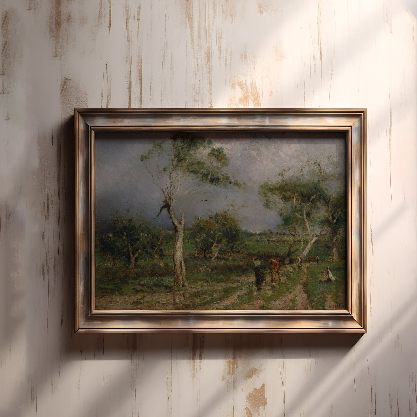 Rustic Landscape, Walter Withers - Storm, Original antique painting, vintage Printable art  instant download, SKU  387WW