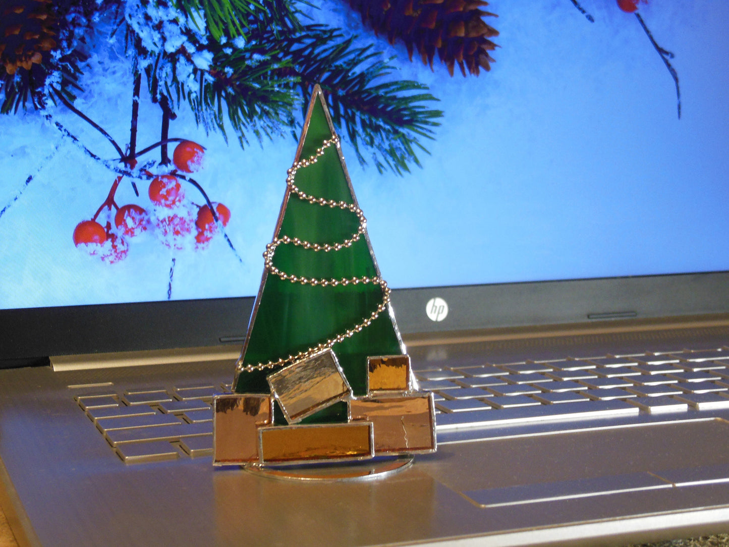 Stained Glass Christmas Tree , Shelf Table Sitter Decor , Tabletop , Art hanging Suncatcher suspension