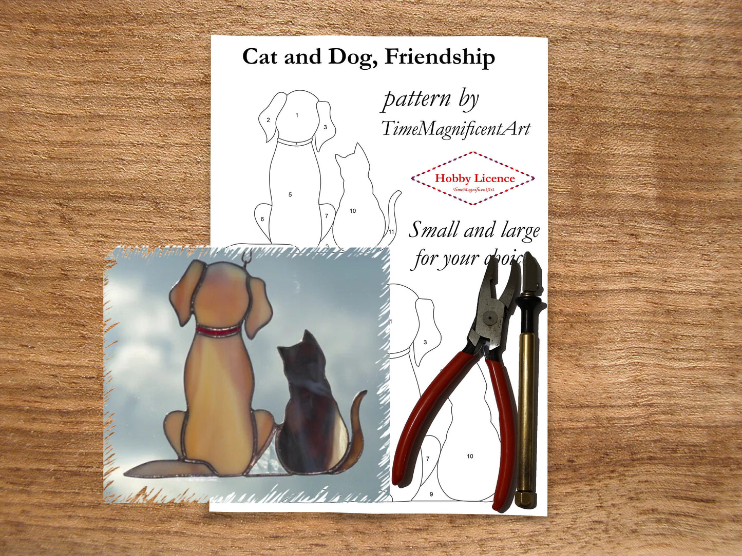 Stained Glass Pattern - Cat and Dog , Friendship , Digital PDF file download , Hobby license