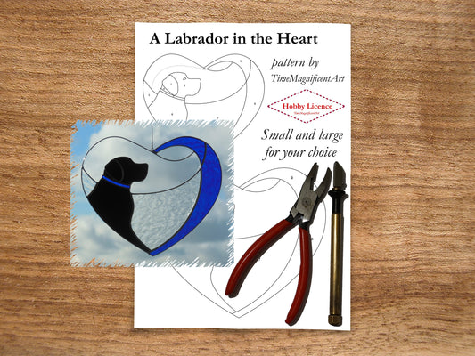 Stained Glass Pattern - Dog Labrador in Heart , Digital PDF file download , Hobby license