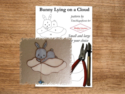 Stained Glass Pattern - Bunny Lying on Cloud , Digital PDF file download , Hobby license