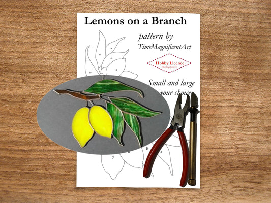 Stained Glass Pattern - Lemons on Branch , Digital PDF file download , Hobby license