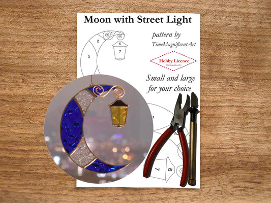 Stained Glass Pattern - Moon with Street Light , Digital PDF file download , Hobby license