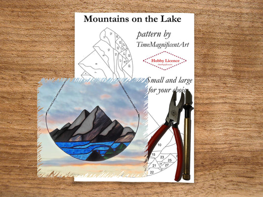 Stained Glass Pattern - Mountains on Lake , Digital PDF file download , Hobby license