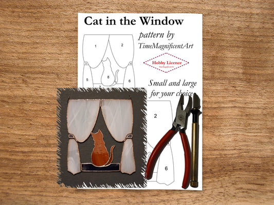 Stained Glass Pattern - Cat in Window , Digital PDF file download , Hobby license