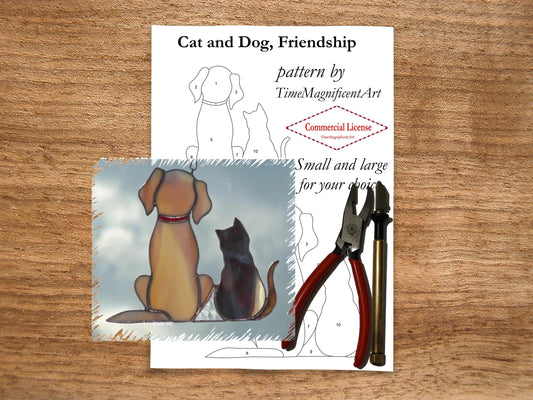 Stained Glass Pattern - Cat and Dog , Friendship , Digital PDF file download , Commercial license