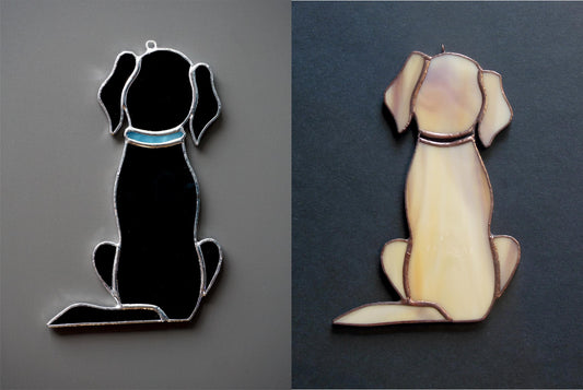 Dog Retriever Labrador , Black or Golden , Art stained glass window hanging Suncatcher . Gift for animal lover , pet loss memorial