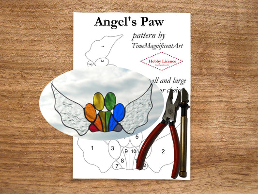 Stained Glass Pattern - Rainbow Angel's Paw with Wings , Pet Loss Memorial , Digital PDF file download , Hobby license