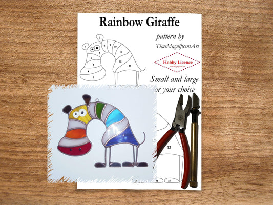 Stained Glass Pattern - Rainbow Giraffe , Digital PDF file download , Hobby license